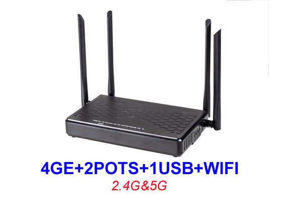 Διπλός εξοπλισμός HGU 4GE 2 δοχεία WIFI 2.4G 5G 1 USB EPON XPON ONU KEXINT Ftth ONU ζωνών